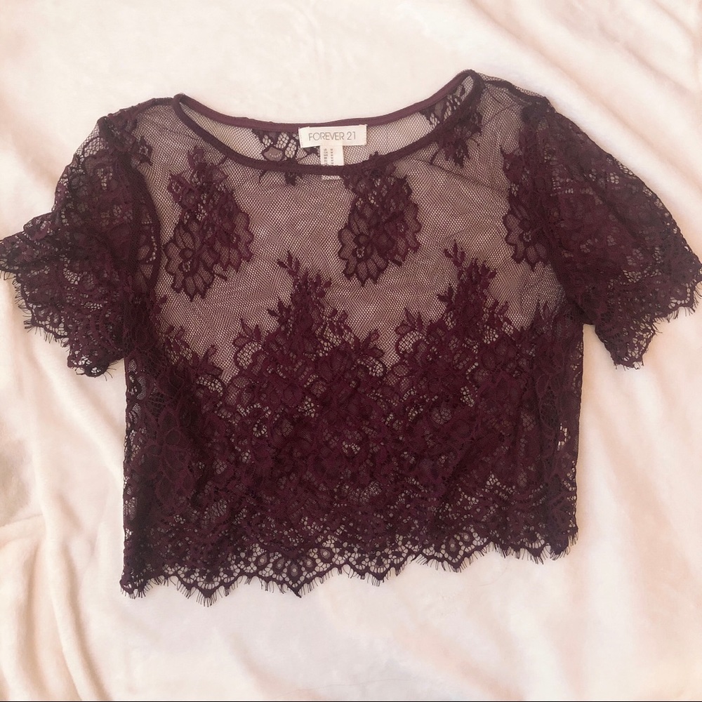Floral Mesh Lace Crop Too